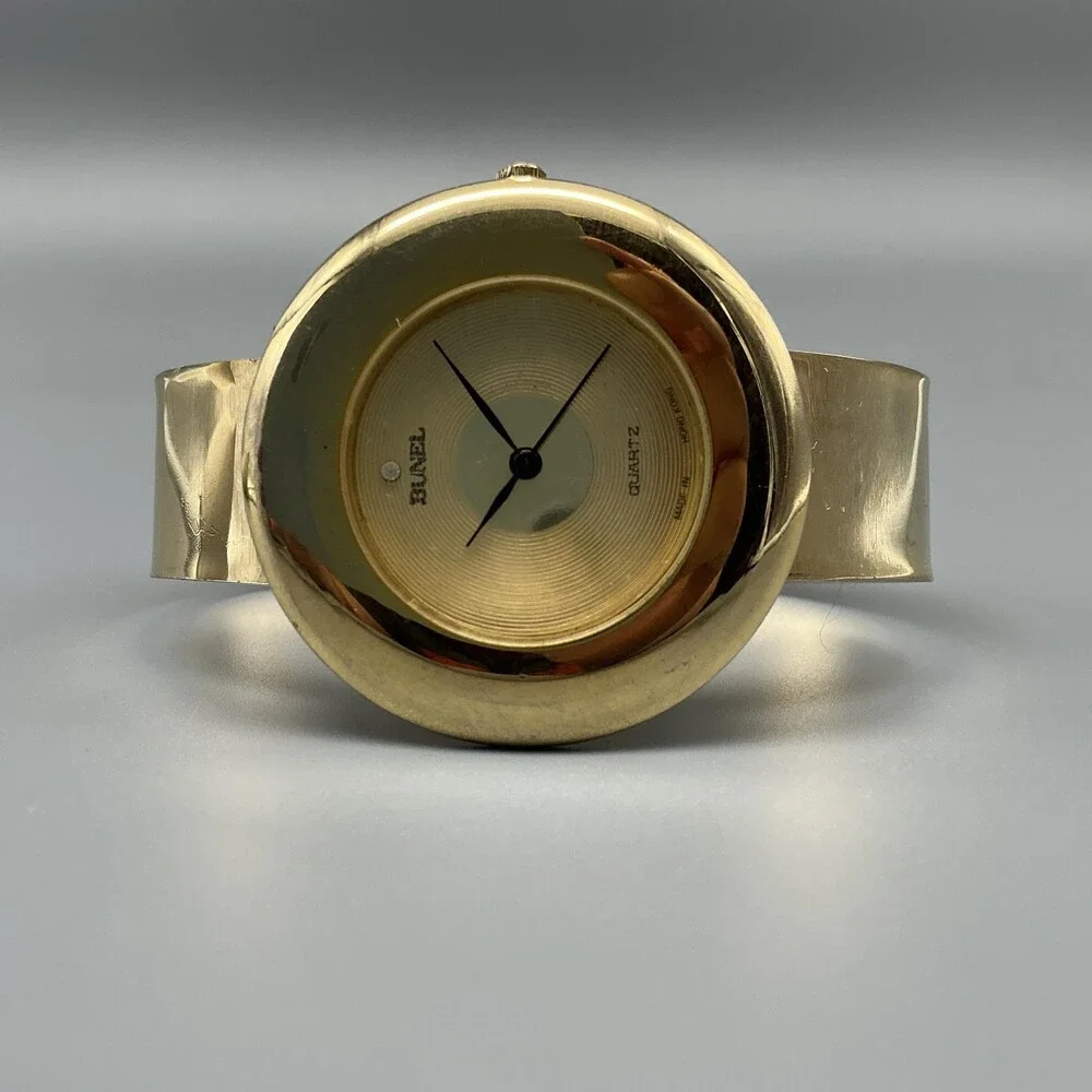 Vintage Bunel Womens Watch 39mm UFO Dial Gold Tone Bangle New Battery 6.5